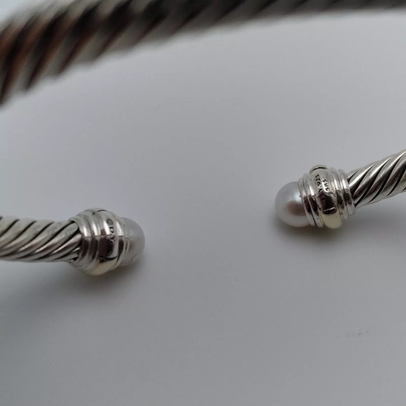 David Yurman Sterling Silver Cable Classic Bracelet with Pearl and 14K Gold, 5mm - Picture 3 of 7